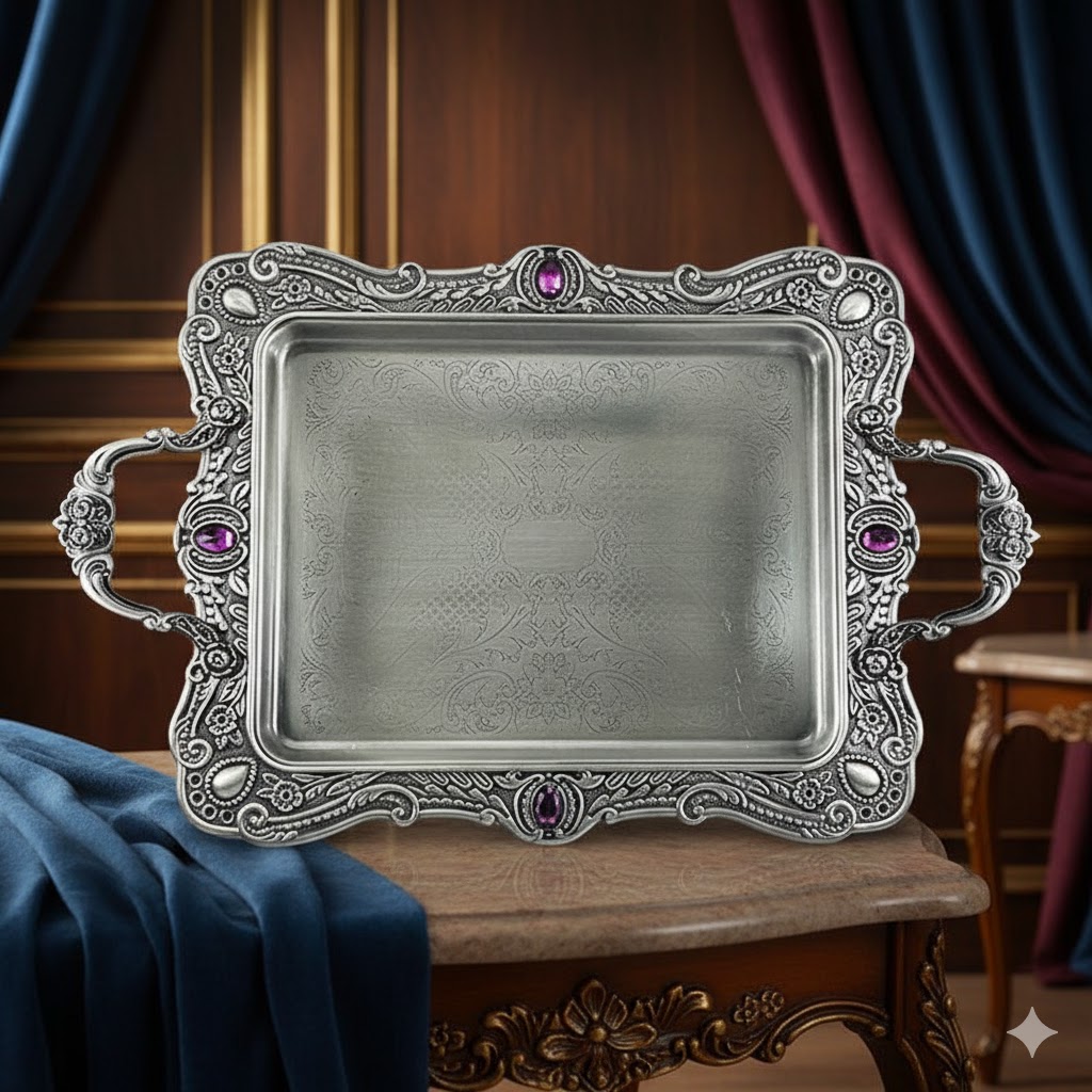 24 سینی پیوتر کوچک نگین دار بنفش یونیک کد 1527 (خارجی ضد زنگ) - Image 1