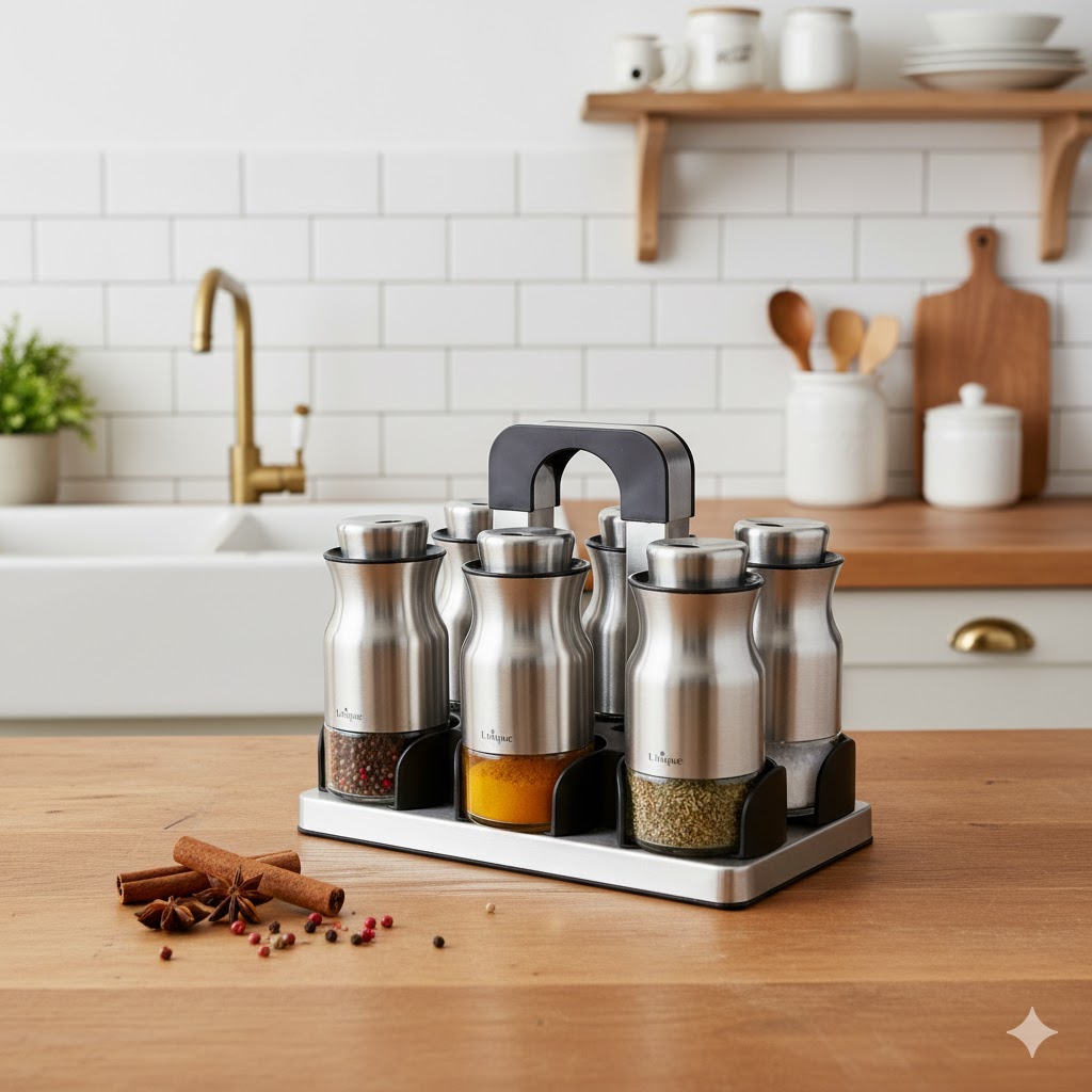 1 ست ادویه 7 پارچه پایه استیل یونیک کد 2021 (خارجی درجه1) - Image 1