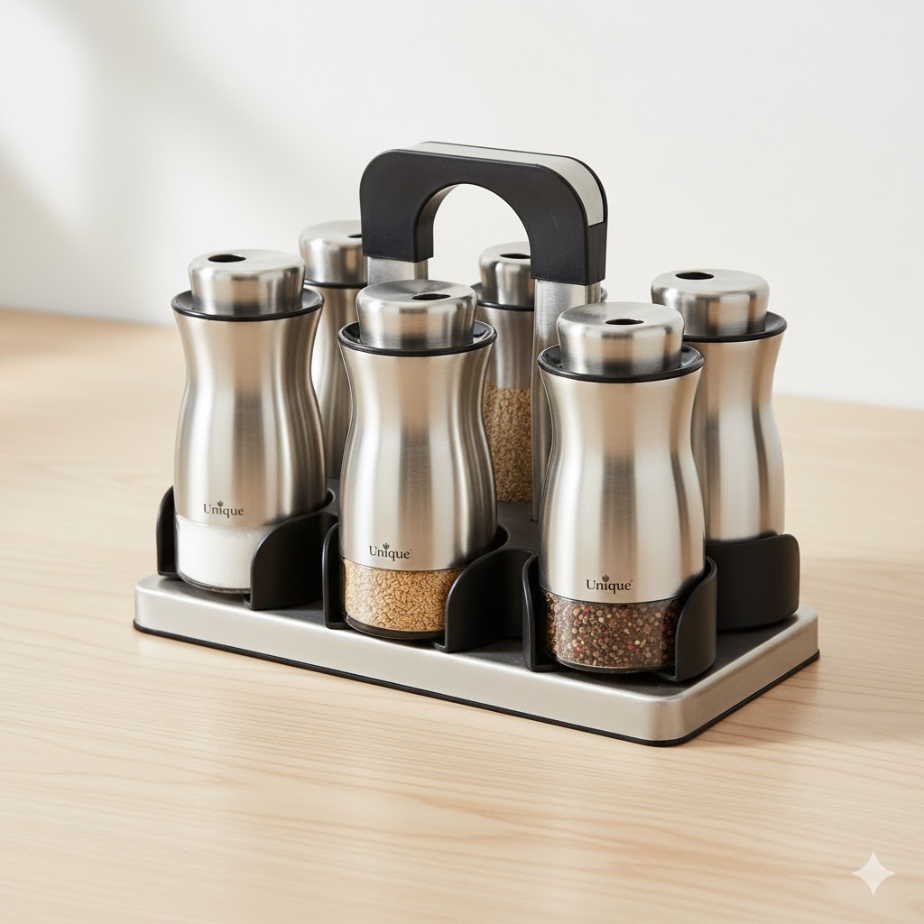 111 ست ادویه 7 پارچه پایه استیل یونیک کد 2047 (خارجی درجه1) - Image 2