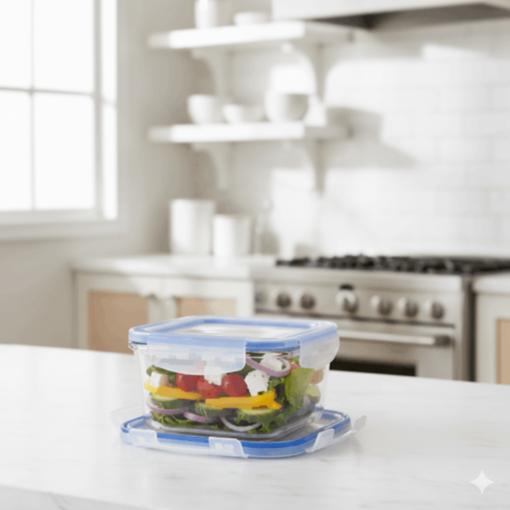 Gemini_Generated_Image_kr16ickr16ickr16 ظرف غذا فریزری شیشه 0.45 لیتر یونیک کد 2815 - Image 1