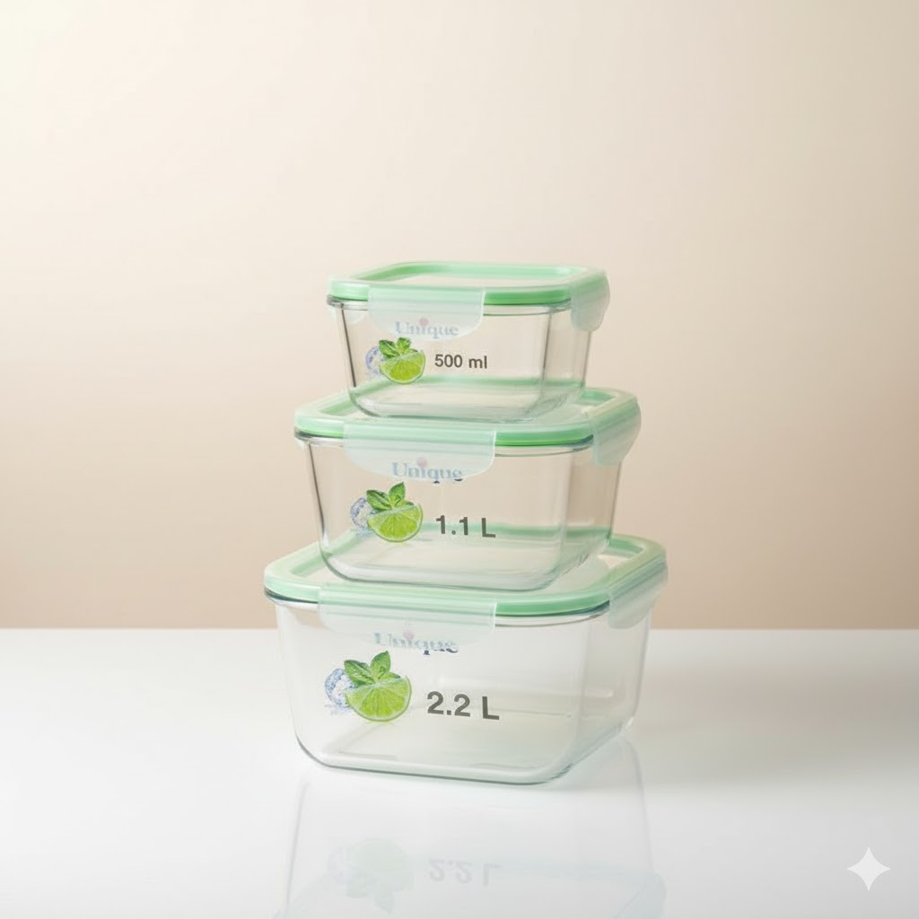 unnamed (3) ست ظروف غذا فریزری شیشه ای سه سایز یونیک کد 2813 (خارجی دریجه 1) - Image 1