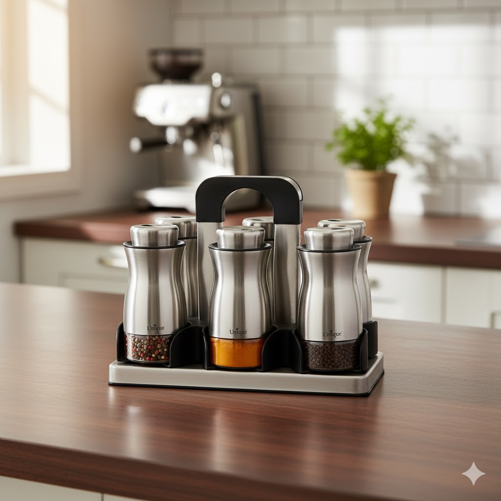 unnamed (3) ست ادویه 7 پارچه پایه استیل یونیک کد 2047 (خارجی درجه1) - Image 1