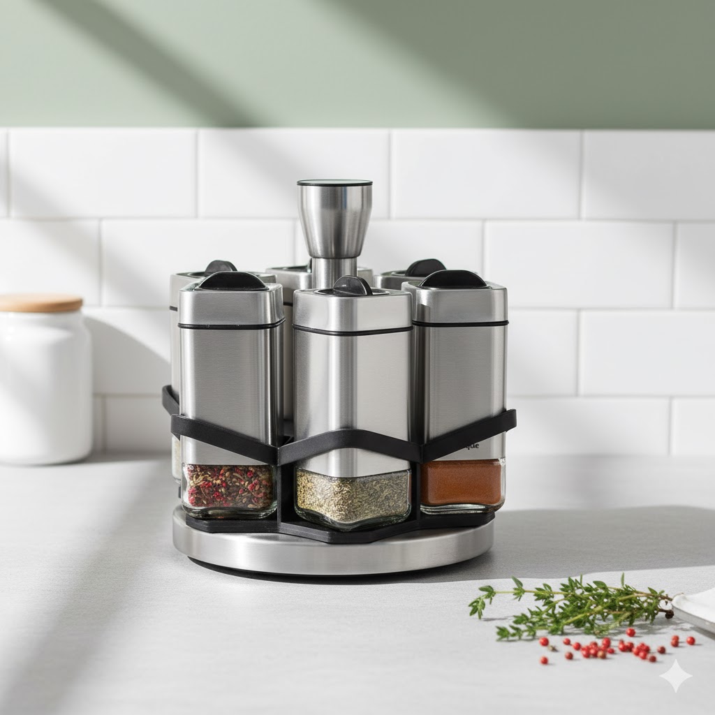 1 ست ادویه گردان مربعی استیل یونیک کد 1493 (خارجی درجه1) - Image 1