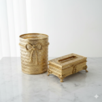 ست جای دستمال کاغذی و سطل طلایی یونیک کد 4248