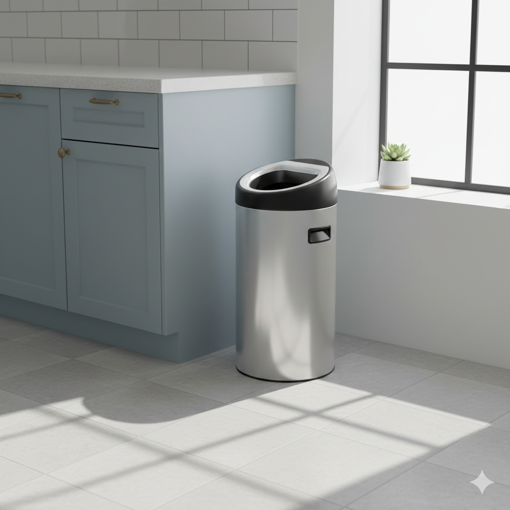 Gemini_Generated_Image_daupwddaupwddaup سطل زباله استیل شوت بین آکاالکتریک 45لیتر - Image 1