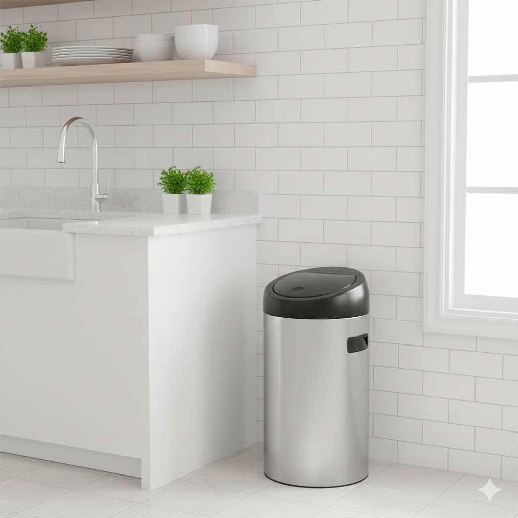 Gemini_Generated_Image_nu6lfbnu6lfbnu6l سطل زباله استیل تاچ بین آکا الکتریک 45لیتر - Image 1