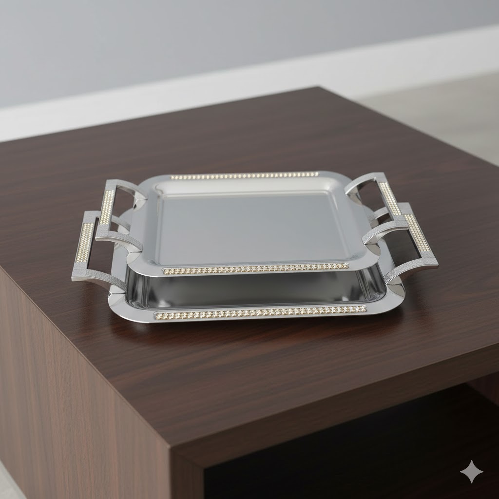 unnamed (14) سینی استیل دو تکه نگین دار یونیک کد 3827 (خارجی درجه 1) - Image 1