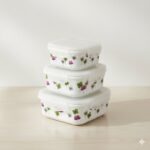 ظروف غذا فریزری 3 سایز سرامیکی مربع گلدار یونیک کد 2844 (خارجی دریجه 1)