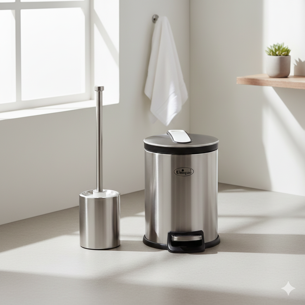 Gemini_Generated_Image_yfb14uyfb14uyfb1 سطل زباله استیل 12 لیتری خارجی همراه فرچه استیل یونیک کد 4320 - Image 1