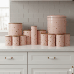 سرویس آشپزخانه 12 پارچه فانتزی مدل خالدار صورتی یونیک 8043