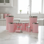 سرویس آشپزخانه 14 پارچه کمر باریک صورتی استیل یونیک 4523