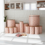 سرویس آشپزخانه 12 پارچه فانتزی مدل خالدار صورتی یونیک 8043 - Image 2