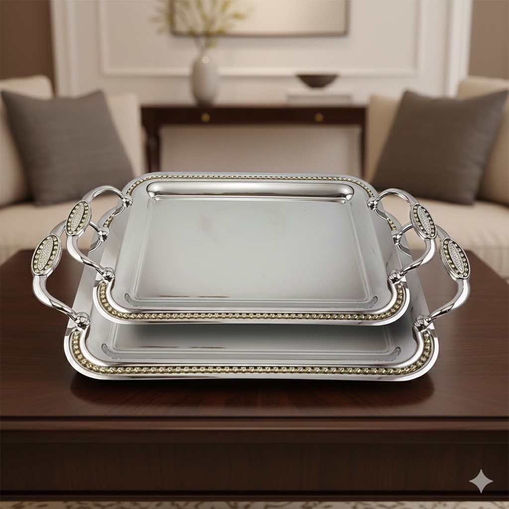 unnamed (28) سینی استیل دو تکه نگین دار یونیک کد 3823 (خارجی درجه 1) - Image 1