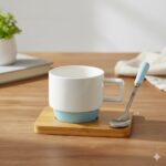 فنجان سرامیکی کوچک و زیر‌لیوان بامبو