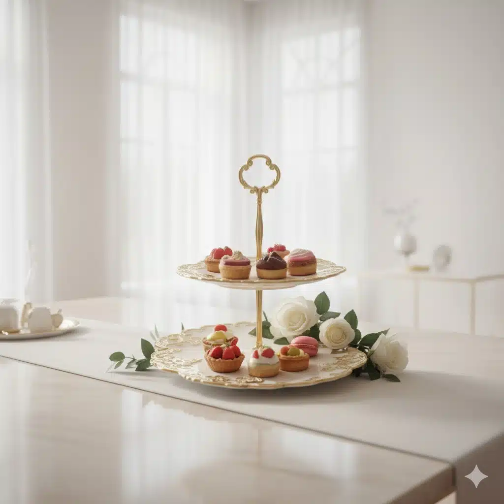 1673-1 شیرینی خوری سرامیک طلایی یونیک دو طبقه کد 1673 - Image 1