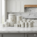 سرویس آشپزخانه 15 پارچه مدل کرم ماربل طلایی یونیک 9026