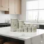 سرویس آشپزخانه 15 پارچه مدل کرم ماربل طلایی یونیک 9026 - Image 2