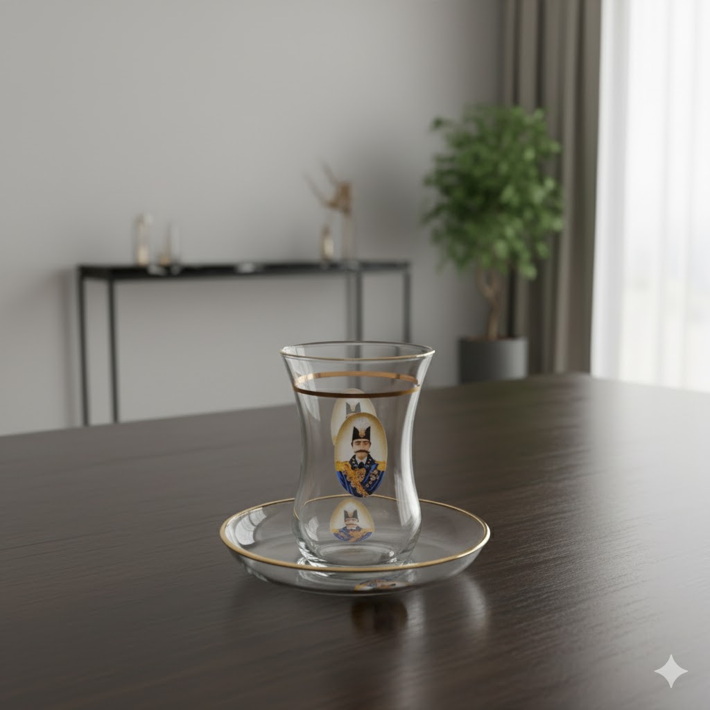 9 استکان و نعلبکی خارجی طلا عباسی - Image 1