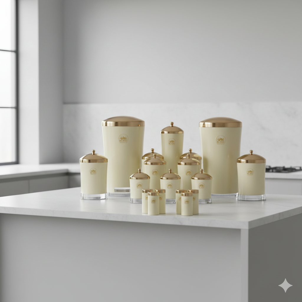 Gemini_Generated_Image_4napbr4napbr4nap سرویس آشپزخانه 18 پارچه مدل کرم درب طلایی نیوهوم - Image 1