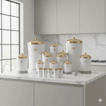 سرویس آشپزخانه 18 پارچه مدل سفید درب طلایی نیوهوم