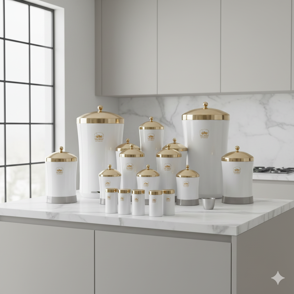 Gemini_Generated_Image_7g5p527g5p527g5p سرویس آشپزخانه 18 پارچه مدل سفید درب طلایی نیوهوم - Image 1