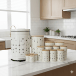 سرویس آشپزخانه 15 پارچه مدل کرم ستاره آویز درب بامبو یونیک 8014 - Image 2