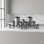 سرویس آشپزخانه 18 پارچه مدل نقره ای درب کروم نیوهوم