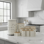 سرویس آشپزخانه 15 پارچه مدل کرم ستاره آویز درب بامبو یونیک 8014