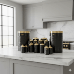 سرویس آشپزخانه 17 پارچه گلکسی مشکی طلایی یونیک  4629