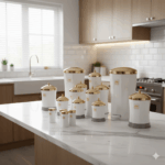 سرویس آشپزخانه 18 پارچه مدل سفید درب طلایی نیوهوم - Image 2