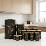 سرویس آشپزخانه 15 پارچه مشکی ماربل درب بامبو یونیک 8024 - Image 2