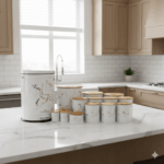 سرویس آشپزخانه 16 پارچه مدل سفید الیزابت ماربل طلایی یونیک 9024 - Image 2