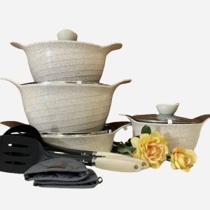 سرویس قابلمه 11 پارچه رز گرانیتی کرم یونیک 7873