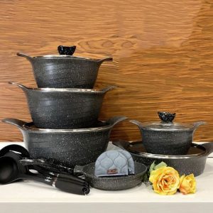 سرویس قابلمه 14پارچه رز گرانیتی طوسی تیره یونیک 7949