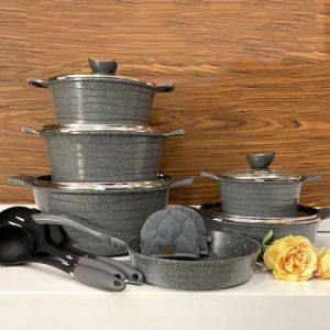 سرویس قابلمه 14پارچه لاین گرانیتی طوسی تیره یونیک 7963