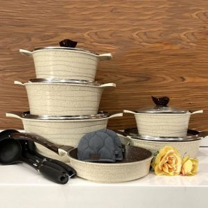 سرویس قابلمه 14پارچه لاین گرانیتی کرم یونیک 7969