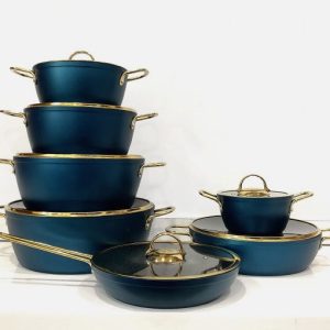 سرویس قابلمه 14 پارچه کله غازی درب فلت طلایی یونیک 8322