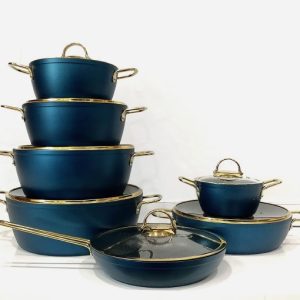 سرویس قابلمه 14 پارچه کله غازی درب منحنی طلایی یونیک 8324