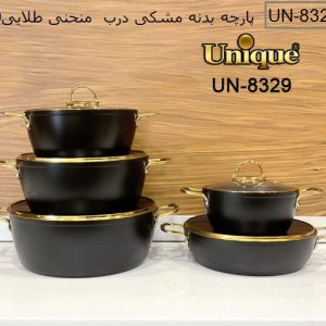 سرویس قابلمه 10 پارچه مشکی درب منحنی طلایی یونیک 8329