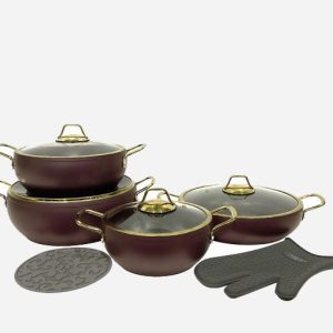 سرویس قابلمه 8 پارچه خمره ای چدن بادمجونی یونیک 8353