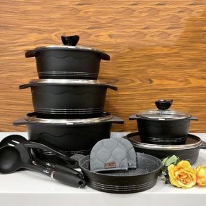 سرویس قابلمه 14پارچه بلا گرانیتی مشکی یونیک 8856