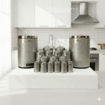 سرویس آشپزخانه 17 پارچه گلکسی نقره ای استیل یونیک 4619