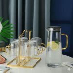 ست پارچ و لیوان پیرکس مدل استوانه طلایی کد 5177