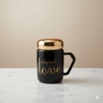 ماگ سرامیکی درب طلایی مدل لاو LOVE