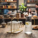 ست پارچ و لیوان پیرکس مدل استوانه طلایی کد 5177 - Image 3