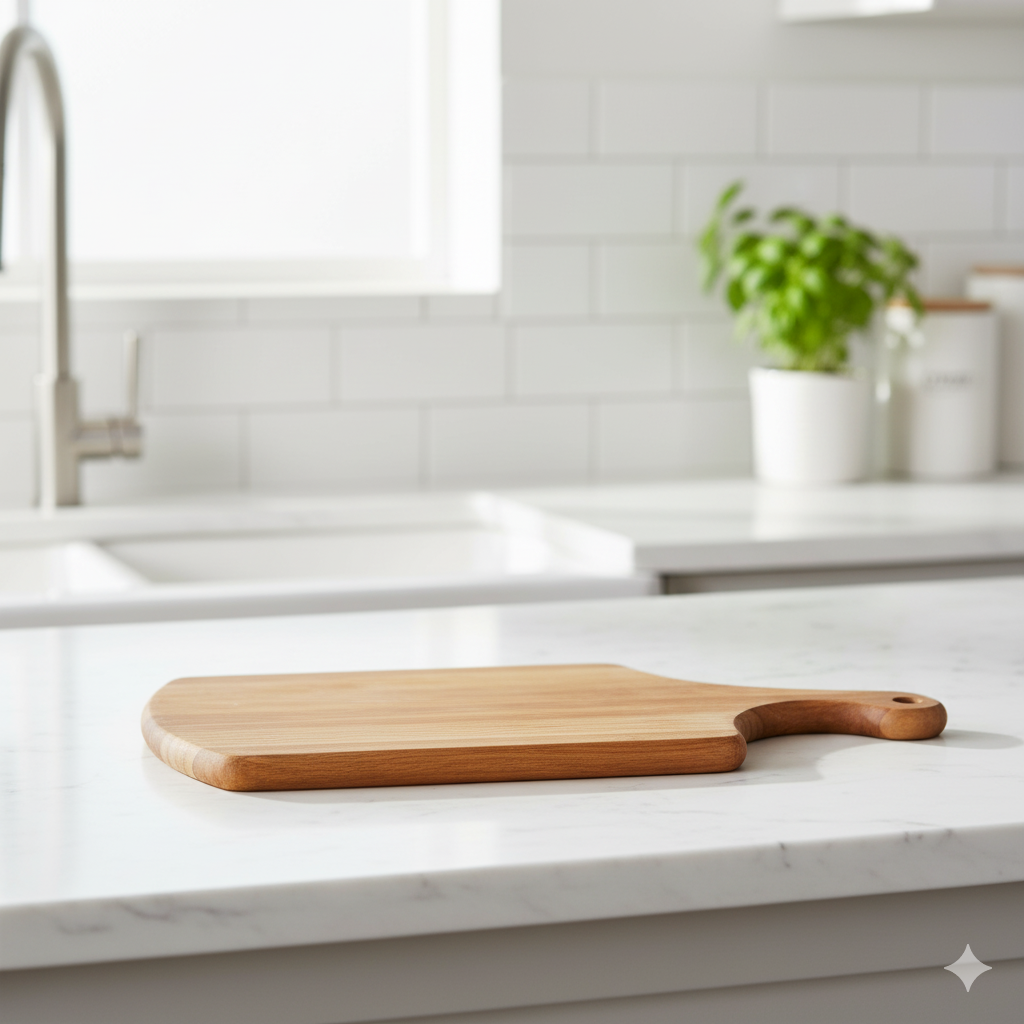 Gemini_Generated_Image_7yj8s07yj8s07yj8 تخته برش سرو و گوشت چوبی دسته دار سایز کوچک - Image 1