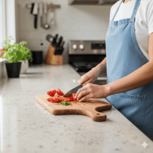 تخته برش سرو و گوشت چوبی دسته دار سایز کوچک 1 Gemini Generated Image qvfyvxqvfyvxqvfy