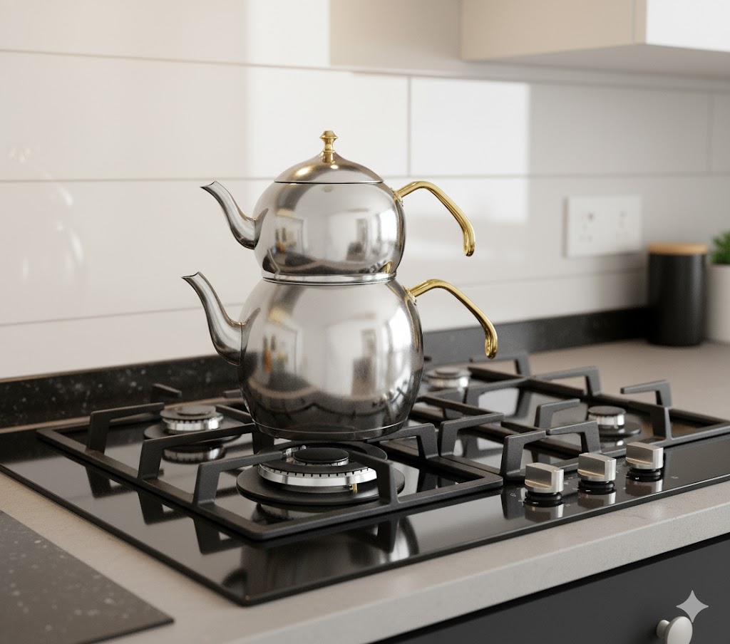 59 کتری و قوری استیل دسته طلایی 2.5 لیتر لوله دار یونیک 7270 - Image 1