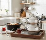 کتری و قوری استیل دسته نقره ای 2.5 لیتر لوله دار یونیک 7266