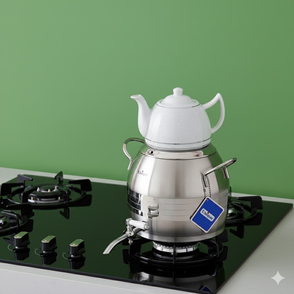 1222 کتری و قوری استیل شیردار 5 لیتر طرح ترک یونیک کد 7293 - Image 1